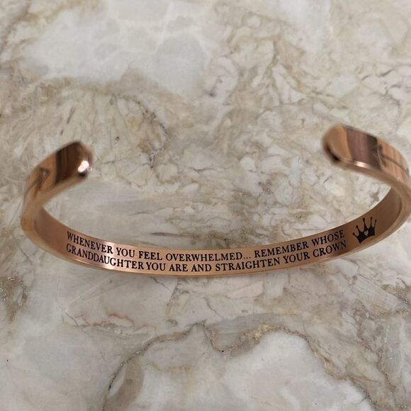 Pair of Inspirational Cuff Beacelets Rose Gold “Granddaughter” “Live Love Laugh” - Picture 5 of 9